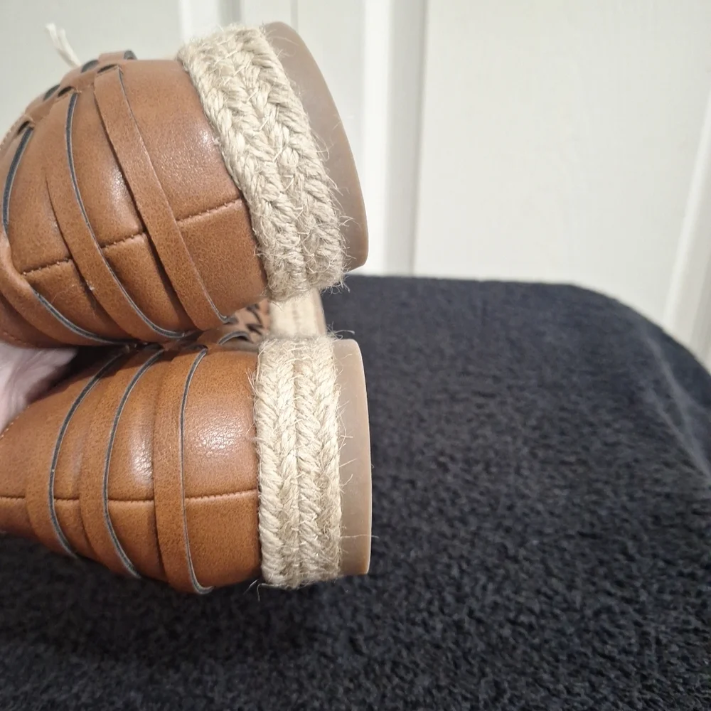 Sam & Libby Faux Leather Woven Espadrilles - 9½ - Saddle Brown
